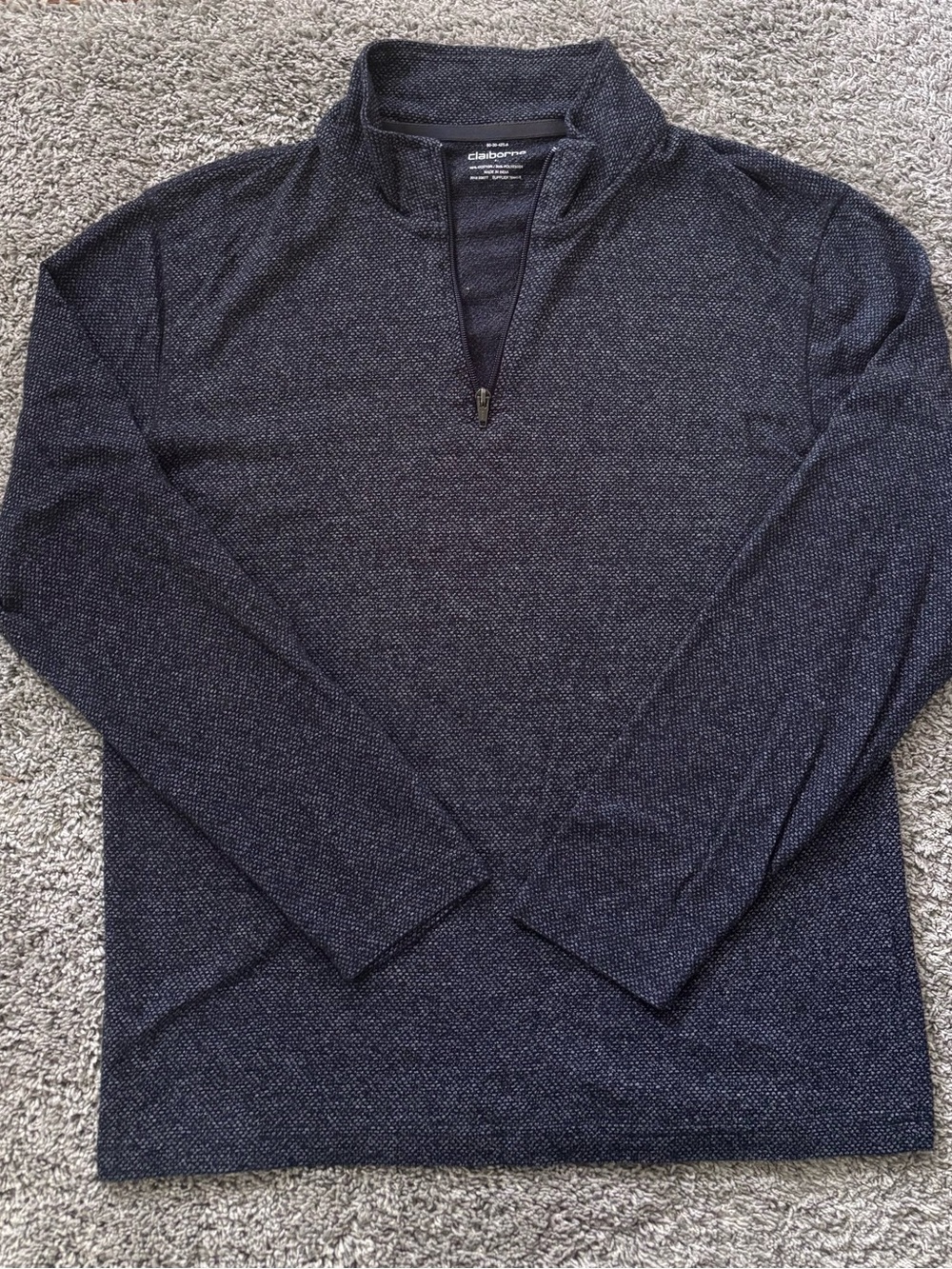 Claiborne Men's Dark Navy Textured Quarter-Zip Pullover Casual Preppy Size L